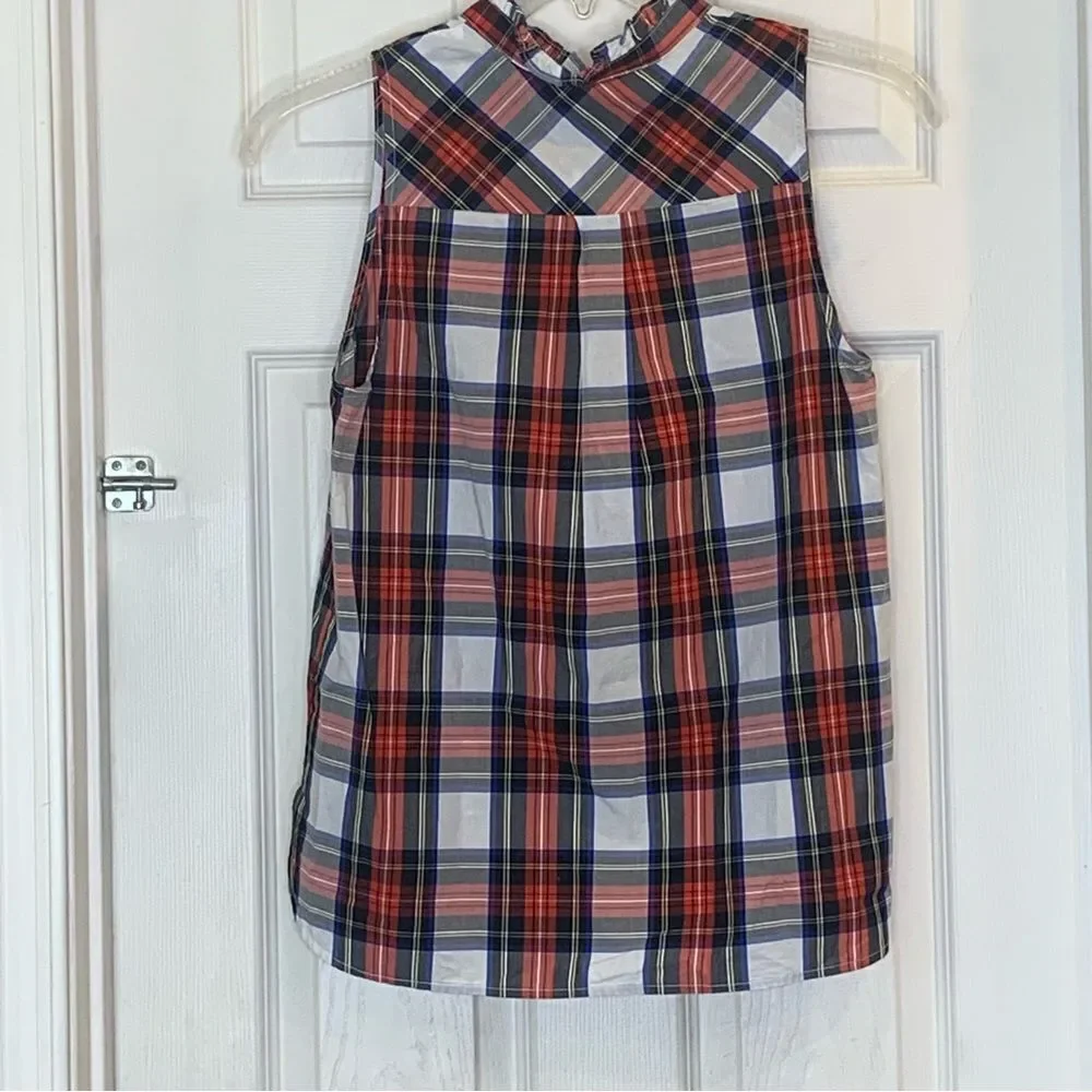 J. Crew Ruffle Plaid Sleeveless Mock Turtleneck Top Size 8